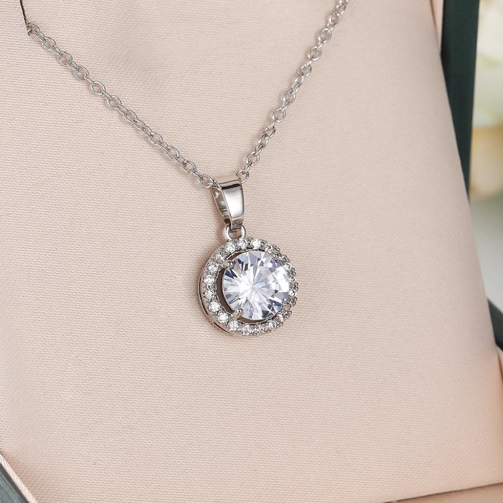 🔥 Exquisite Shiny Hollow Round CZ Dainty Pendant Necklace for Women, EVGG1105 - Picture 6 of 8